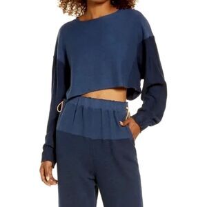 Free People Movement Sweatshirt Womens S Blue Boxy Surfside Terrycloth Crop Yoga
